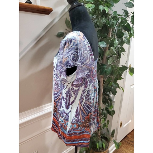 One World Women's Multicolor Polyester V-Neck Short Sleeve Casual Top Blouse L - Picture 7 of 11